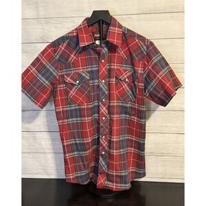 Wrangler Western Red & Blue Plaid Pearl Snap Shirt – Men's Medium